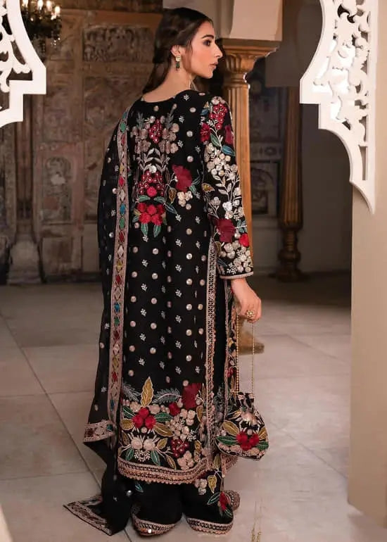 Black Embroided Chiffon 3 Piece Unstitched Dress-Party Wear