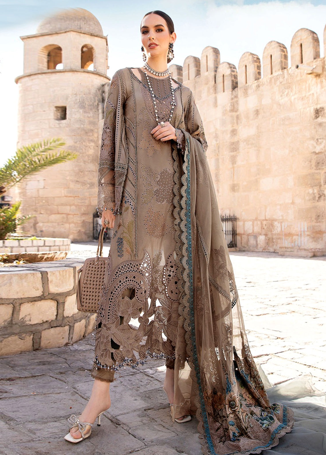 brown chicken kari dress design Premium Chunri Digital Lawn Boring Chickenkari Embroidered Dress (Unstitched) (DRL-2146) Online Shopping & Price in Pakistan