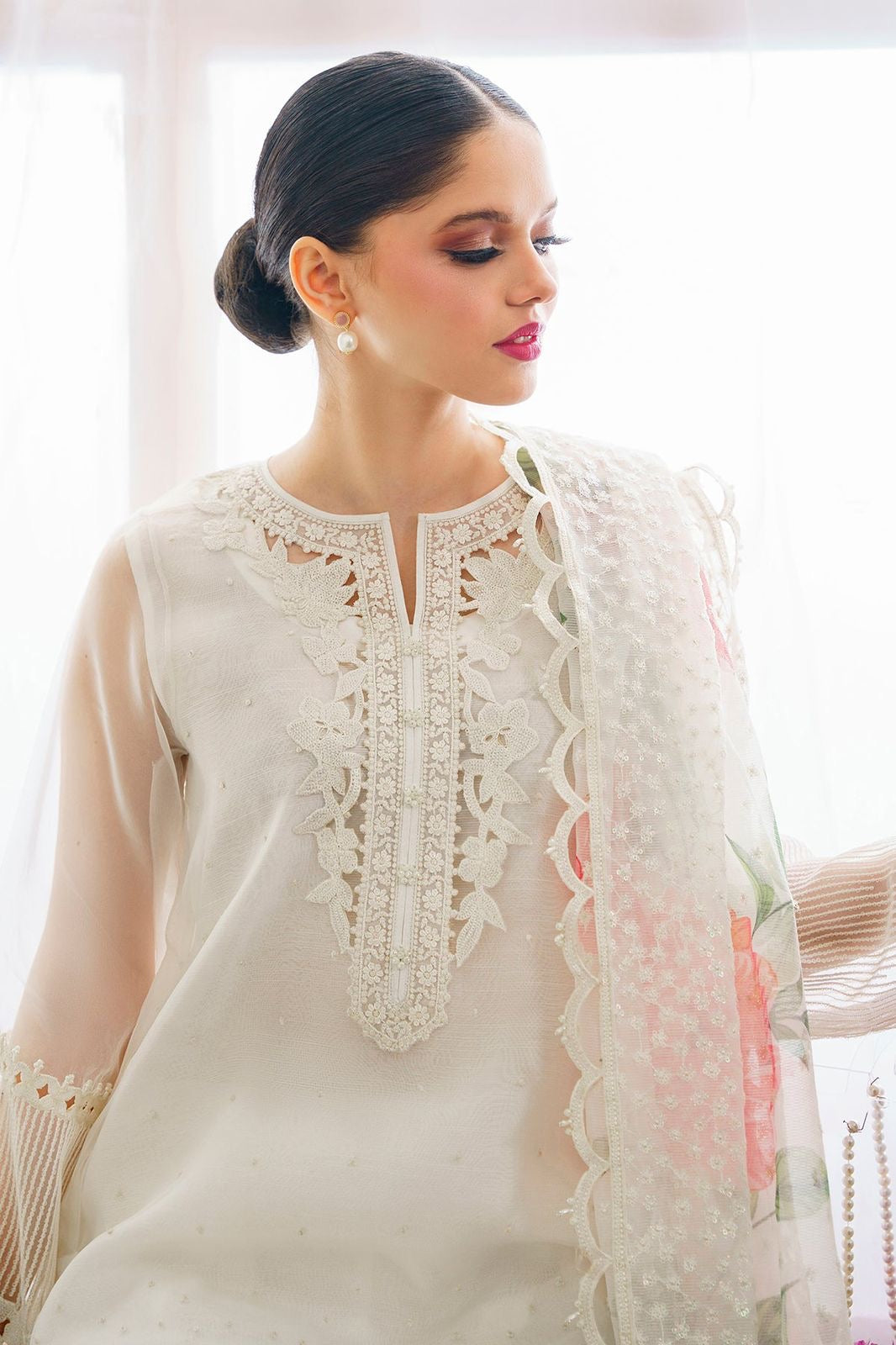 White Formal Organza Unstiched 3 Piece Dress - WQ-24