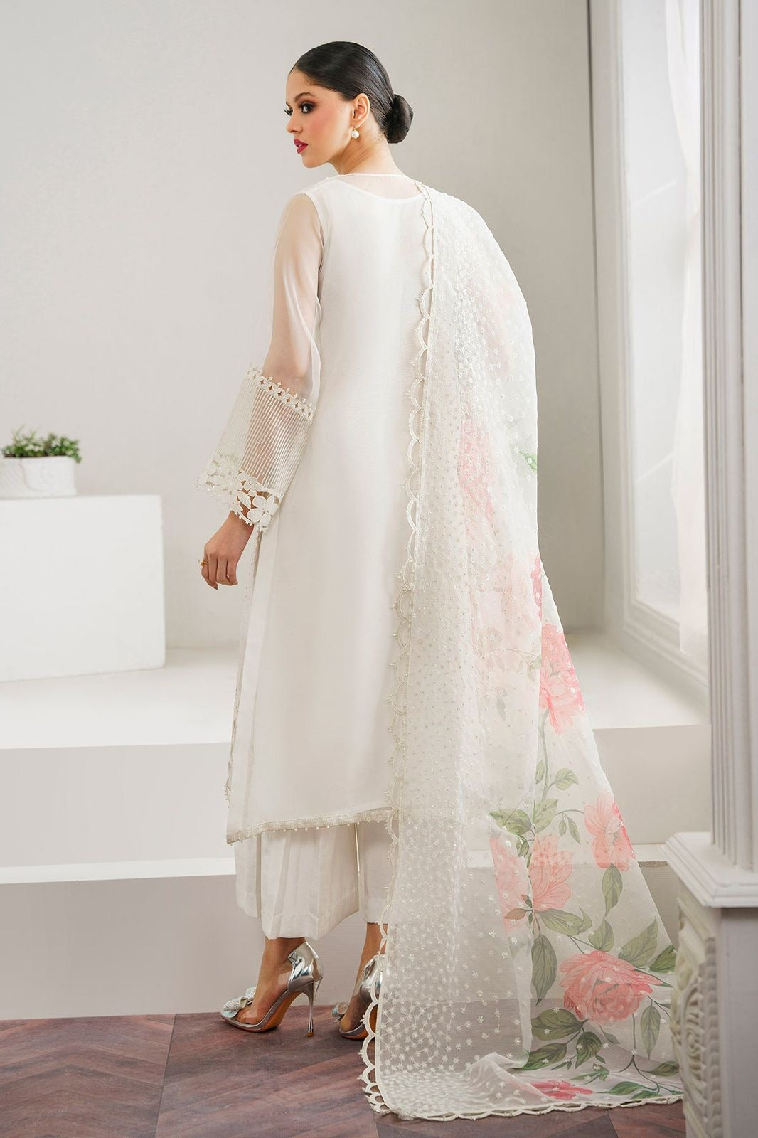 White Formal Organza Unstiched 3 Piece Dress - WQ-24