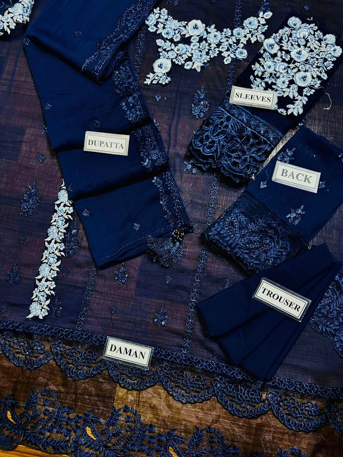 Chiffon Heavy Embroidered Unstitched 3 Piece Suit - Party Wear (AZ-BL)