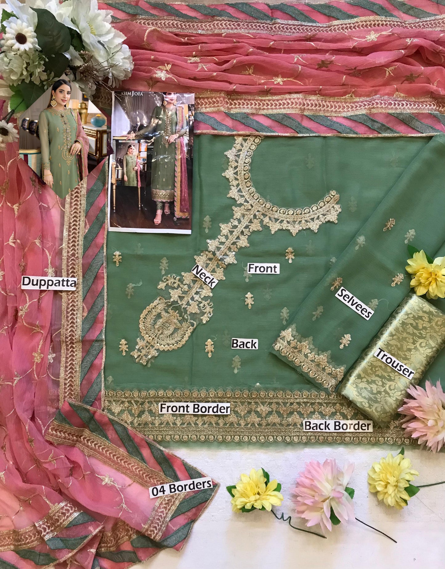 Chiffon Heavy Embroidered Unstitched 3 Piece Suit -AJJM-19-Party Wear