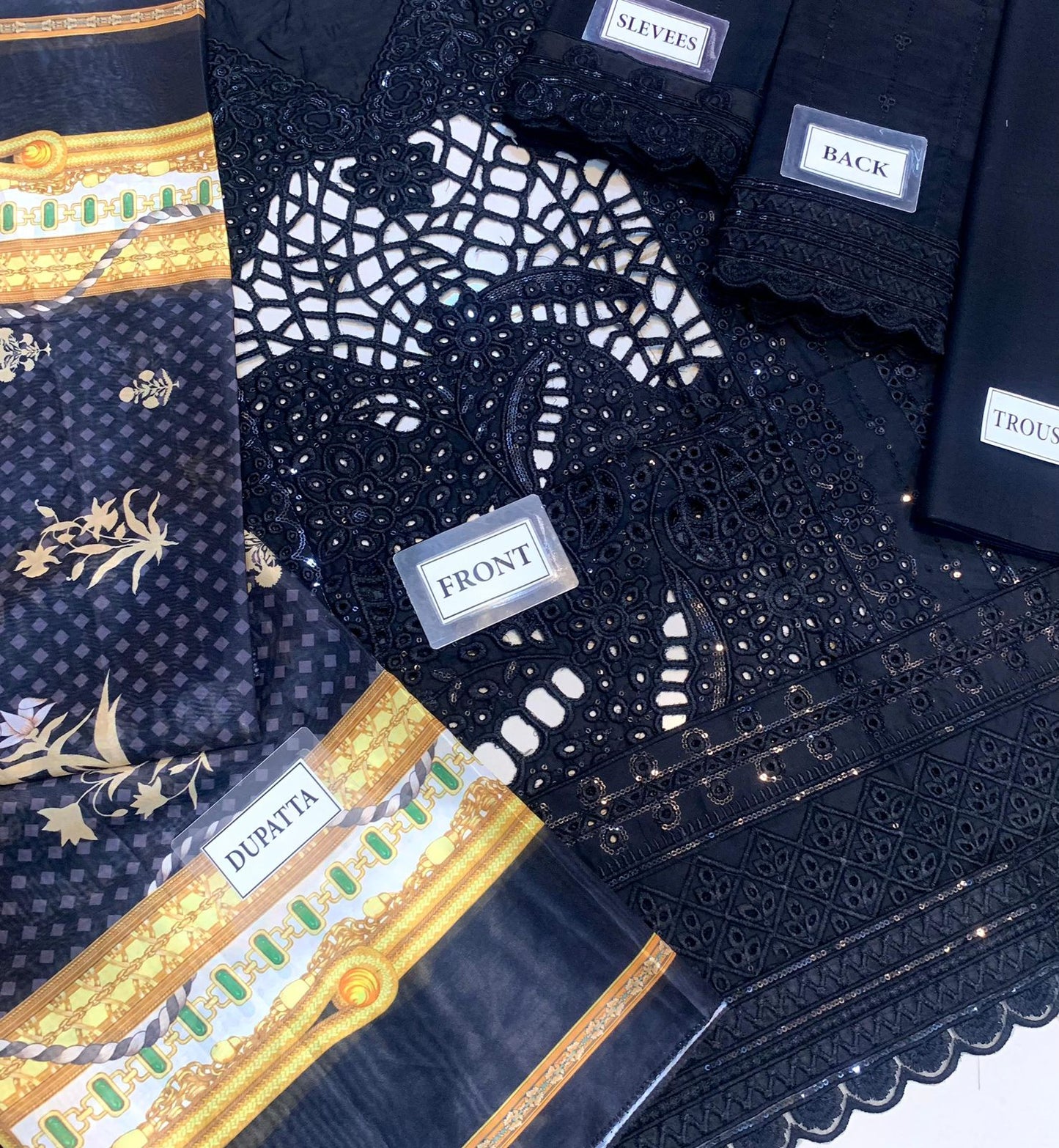 Black Luxury Chicken Kari Embroidered Lawn Dress 3 piece Unstitched Dress