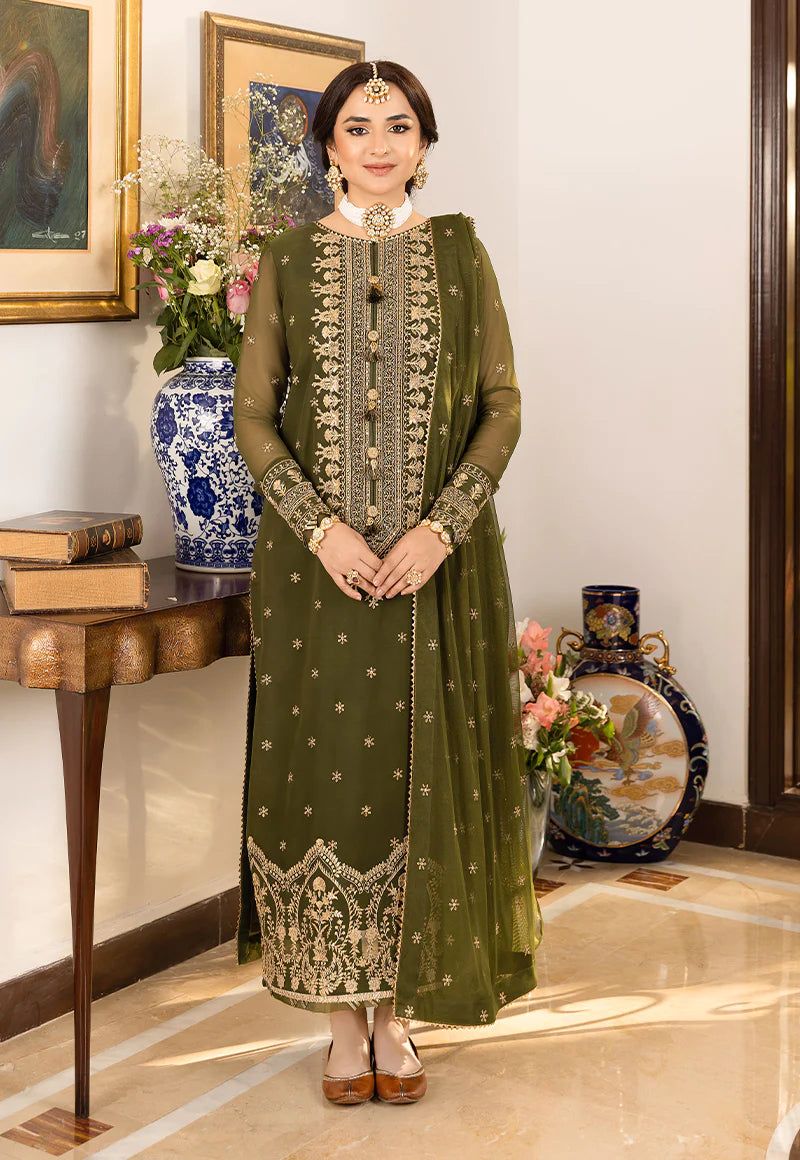 Embroidered Chiffon 3 Piece Unstitched Suit AJ-24-Party Wear