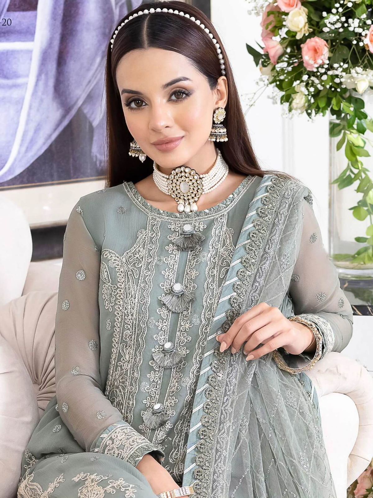 Chiffon Embroidered 3 Piece Unstitched Suit - Party Wear