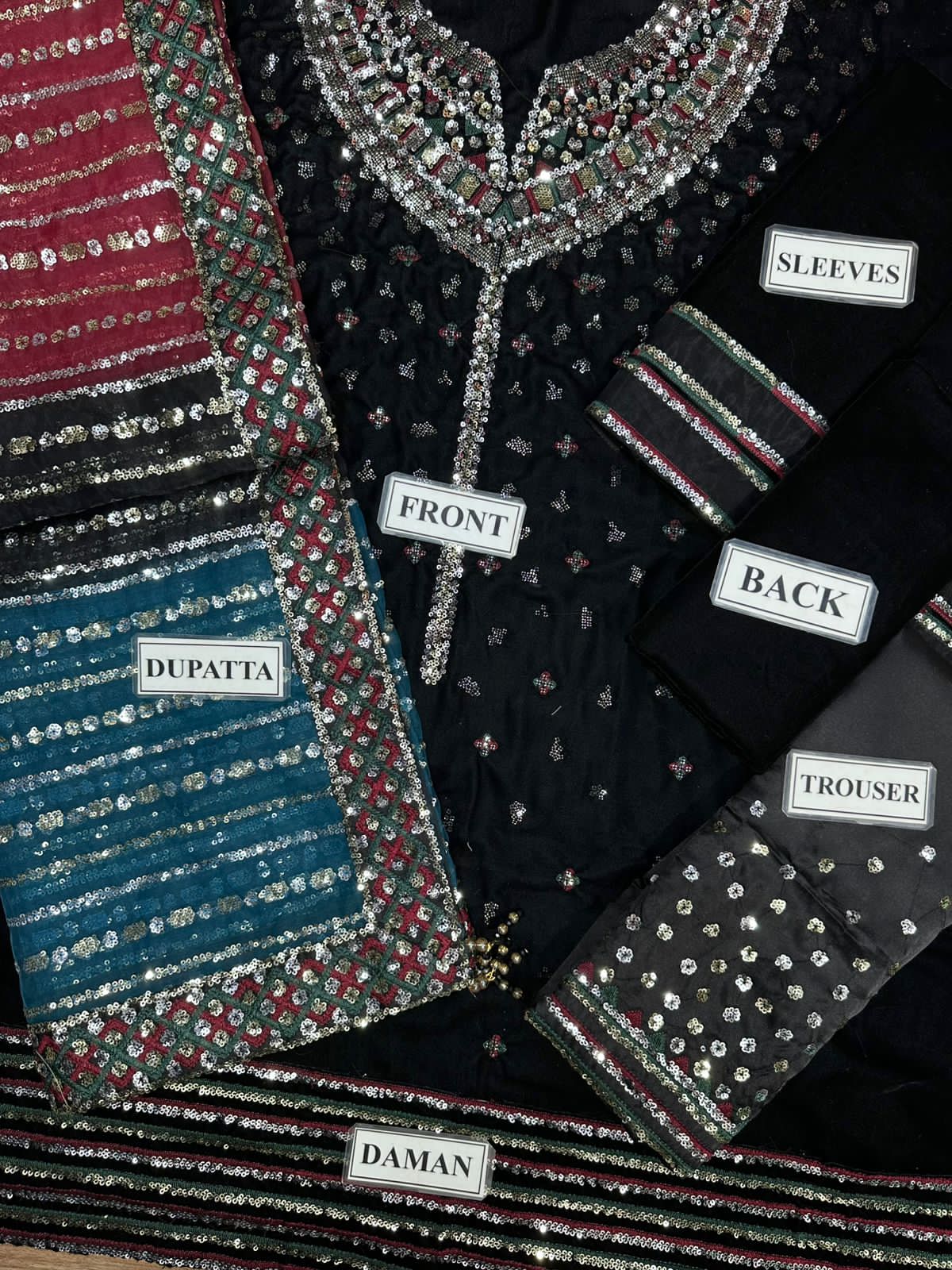 Embroidered black Multi Dupatta Luxury Velvet Dress Unstiched 3 Piece