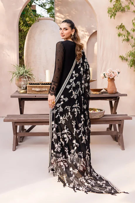 Black Chiffon 3 Piece Unstitched Suit-Party Wear