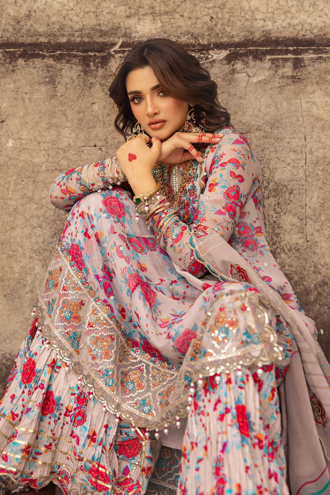 Embroidered Multi Floral Luxury Chiffon 3 Piece Unstitched Dress CHZ-Party Wear
