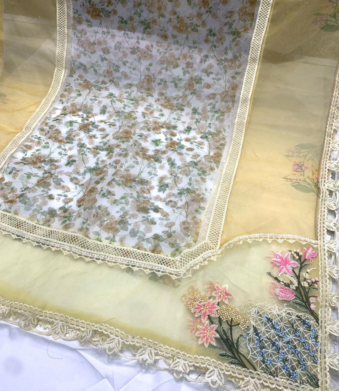 Embroidered Lawn 3 Piece Unstitched Suit CSSL-D02-A-SUNFLOWER YELLOW-24 - Summer Collection