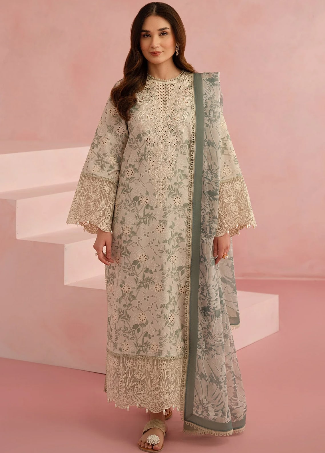 Chicken Kari Embroidered Lawn 3 Piece Unstitched Suit AL-KYLON-25 - Summer Collection