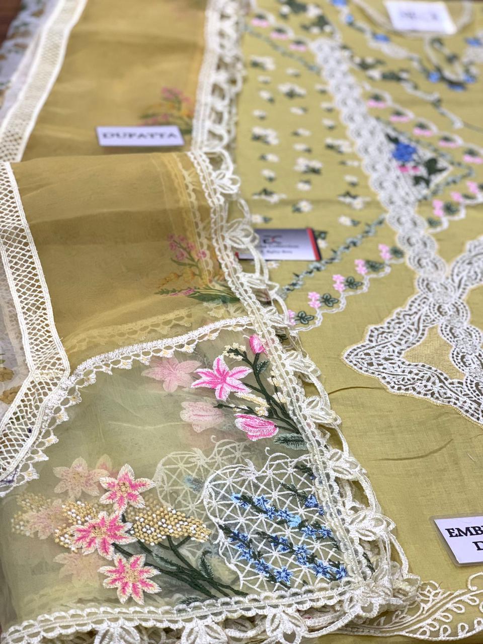 Embroidered Lawn 3 Piece Unstitched Suit CSSL-D02-A-SUNFLOWER YELLOW-24 - Summer Collection