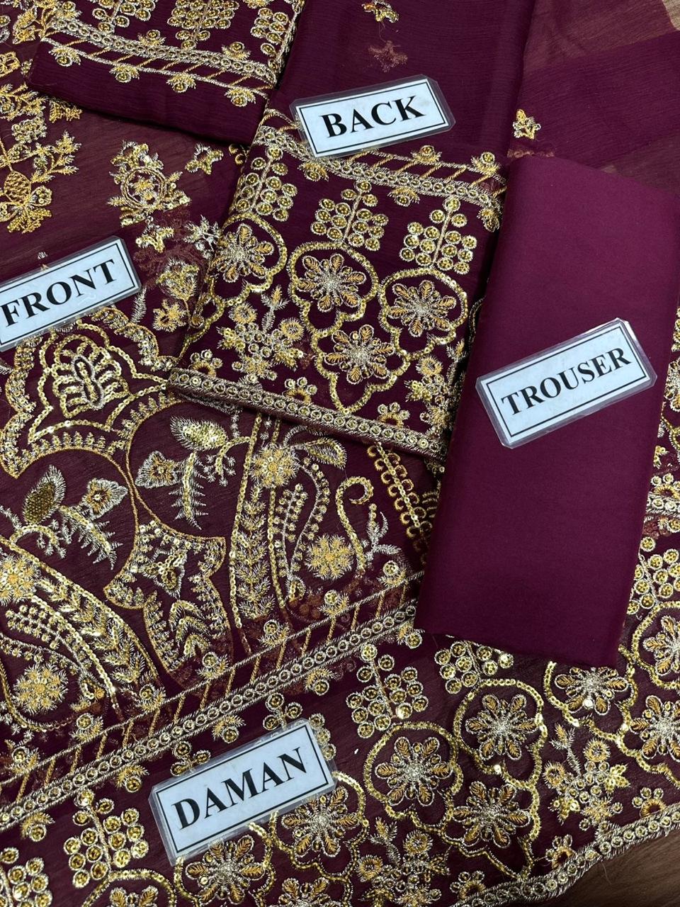 Embroidered Chiffon 3 Piece Unstitched Suit AJ-25-Party Wear