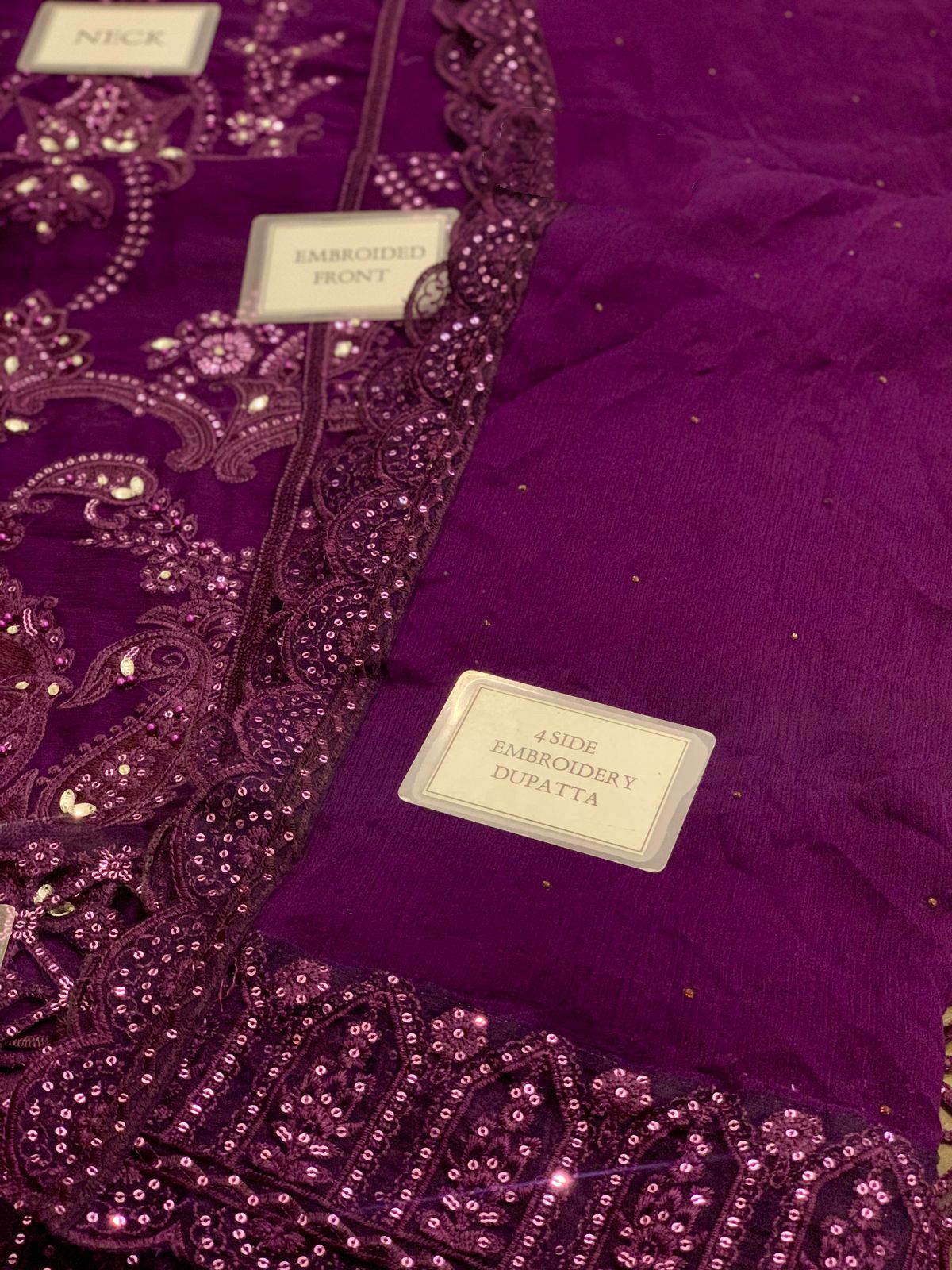 Embroidered Chiffon 3 Piece Unstitched Suit MBC-102 - Party Wear