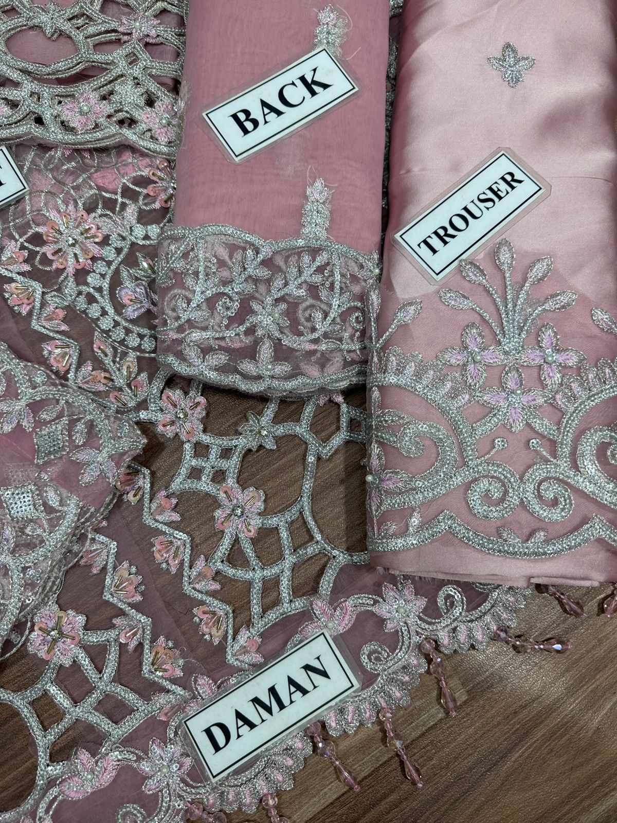 Pink Luxury Organza Suit 3 Piece Unstitched - Part Wear