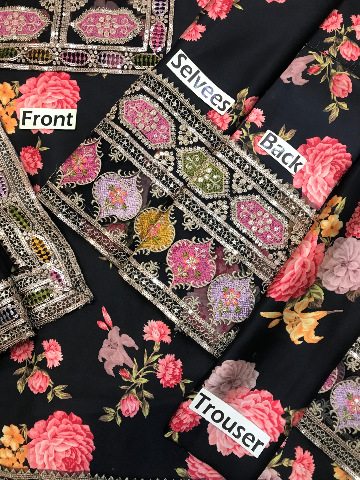 Black Printed Silk 3 Piece Unstitched Suit ACL-LUX-15-25 - Party Wear