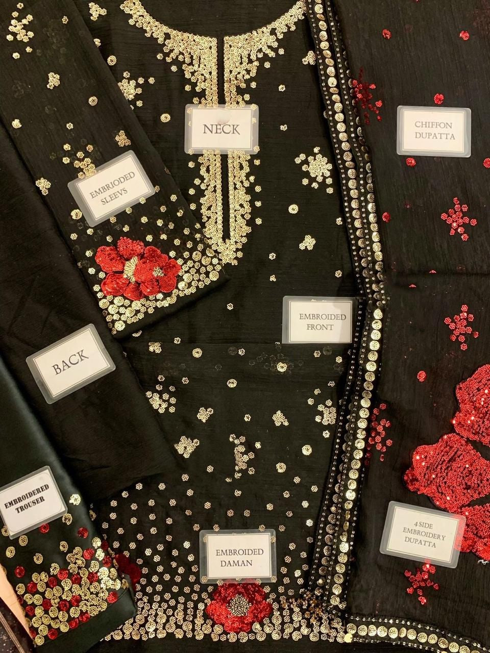 Black Luxury Chiffon Embroidered Collection Unstitched UC-3070 -Party Wear