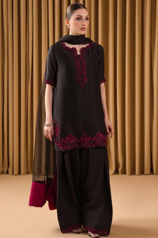 Raw Silk Embroidered Unstitched 3 Piece Suit - Party Wear