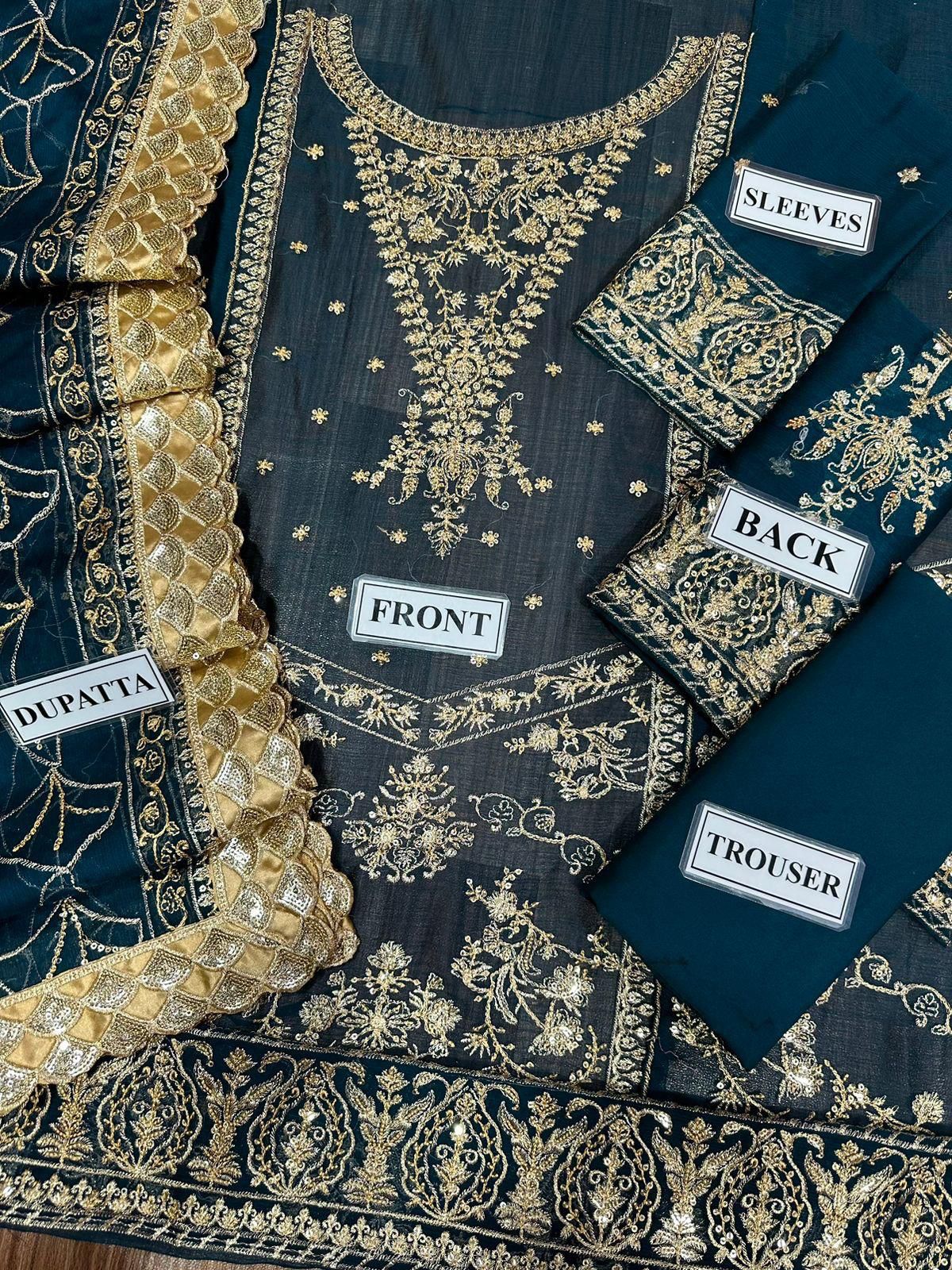 Embroidered Chiffon 3 Piece Unstitched Suit AJ-24-Party Wear