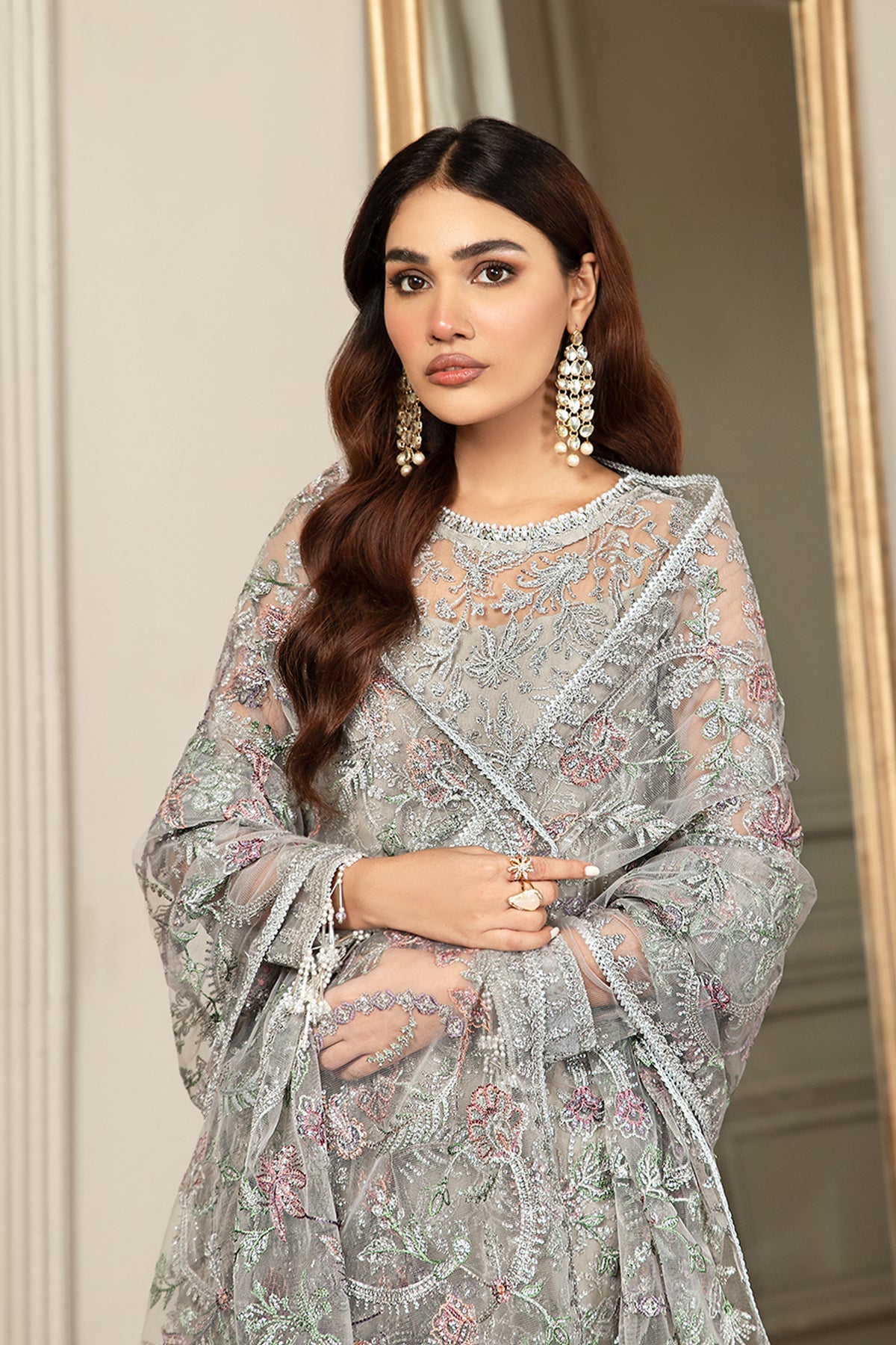 LUXURY NET Embroidered 4 Piece Unstitched Dress