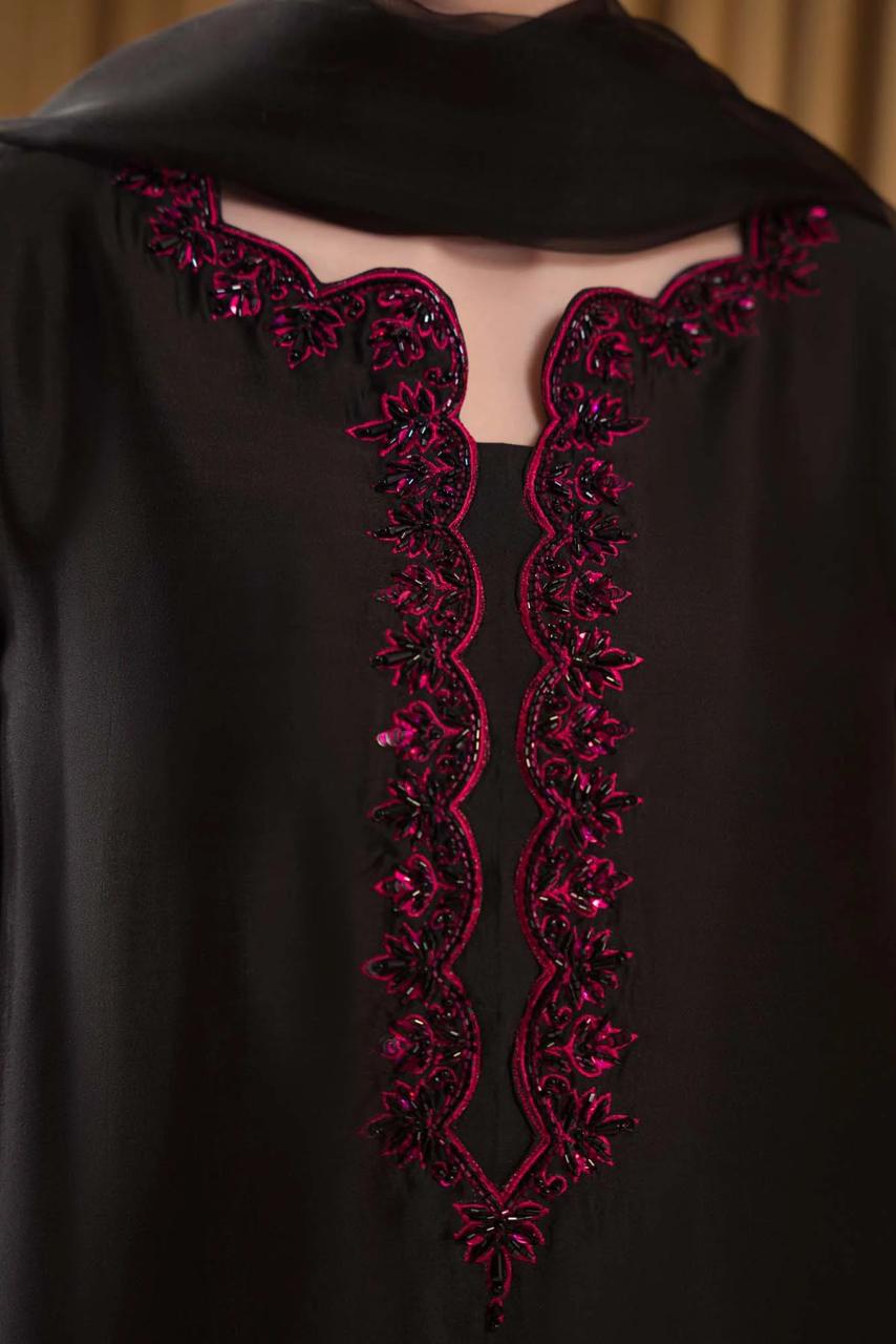 Raw Silk Embroidered Unstitched 3 Piece Suit - Party Wear