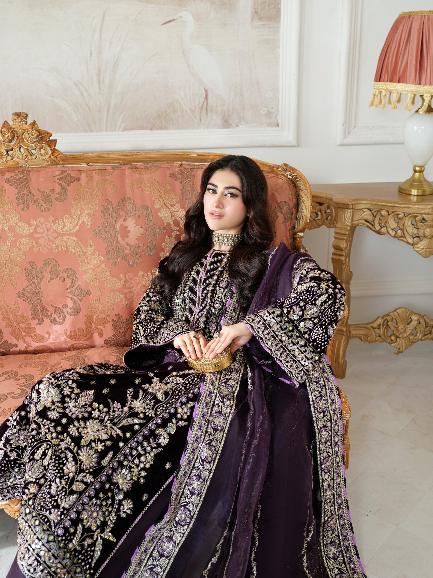 Dark Purple Luxury Velvet Suit 3 Piece Unstitched - ANL