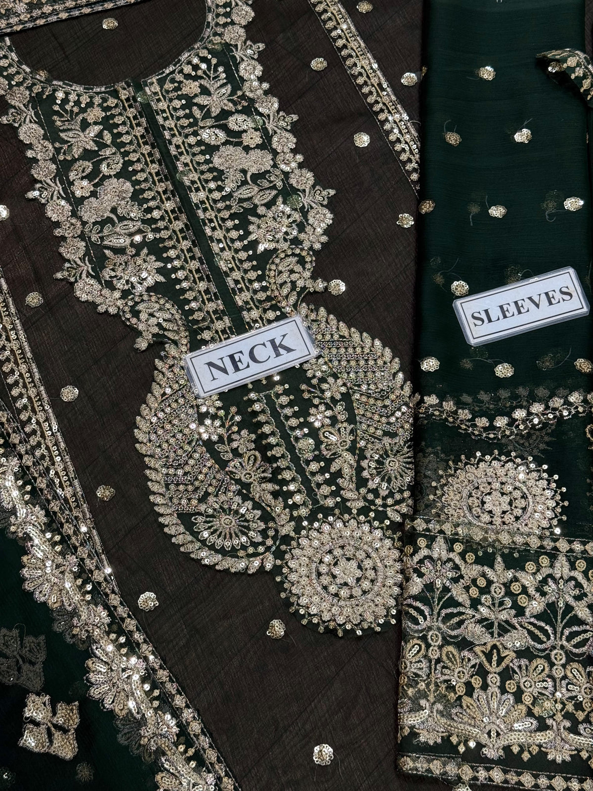 Green Chiffon Embroidered 3 Piece Unstitched Suit - Party Wear