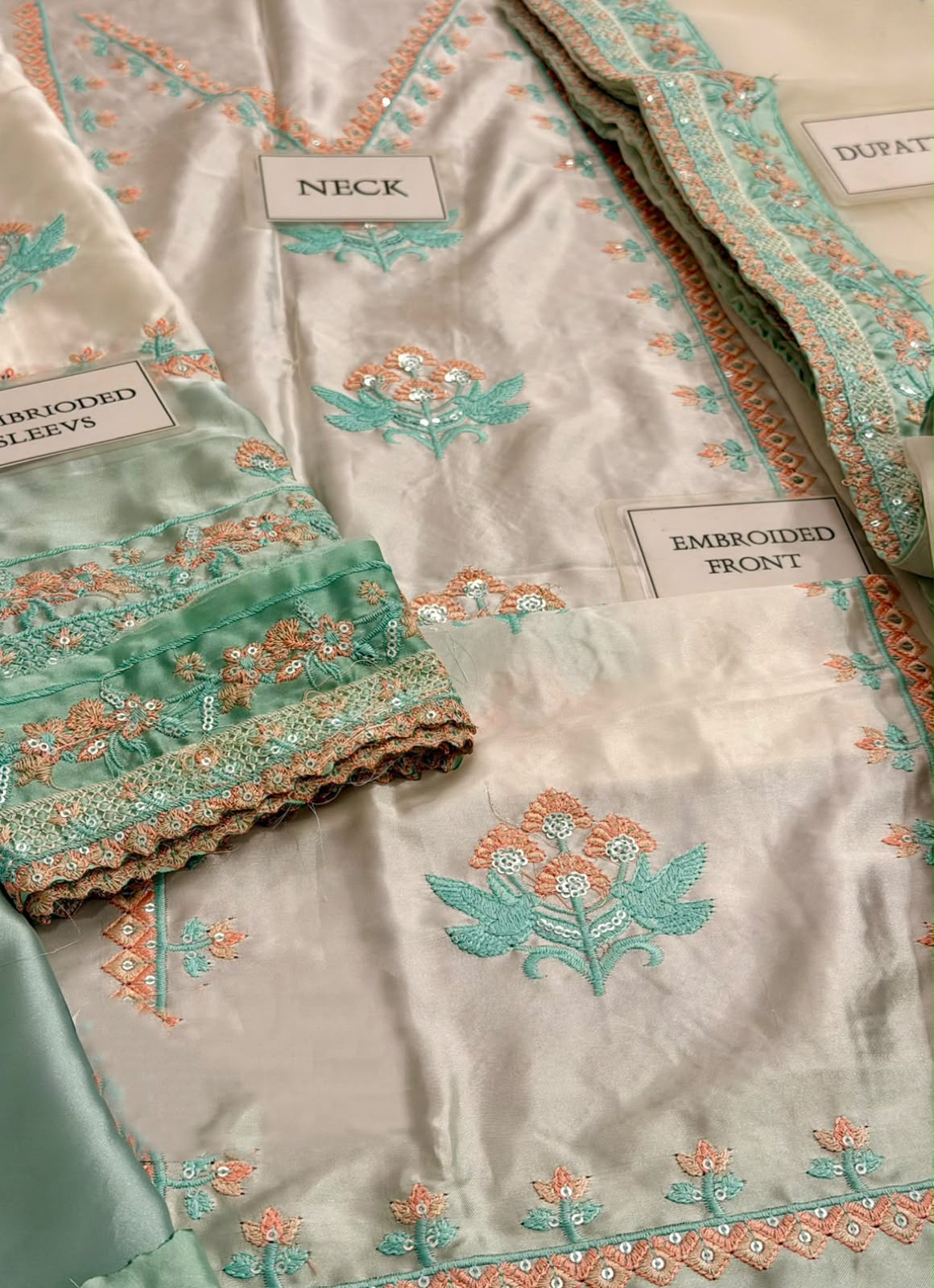 Embroidered Charmeuse Silk 3 Piece Unstitched Suit ACL-FC-37 - Party Wear