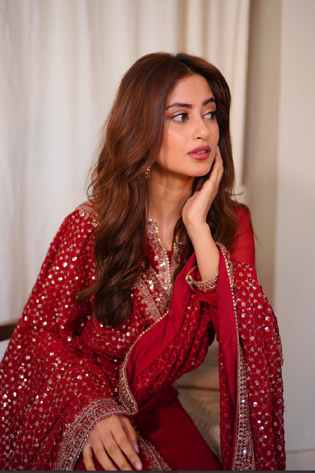 Red Embroidered Chiffon Wedding Dress