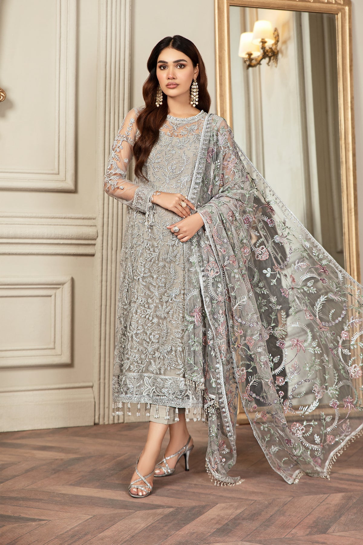 LUXURY NET Embroidered 4 Piece Unstitched Dress