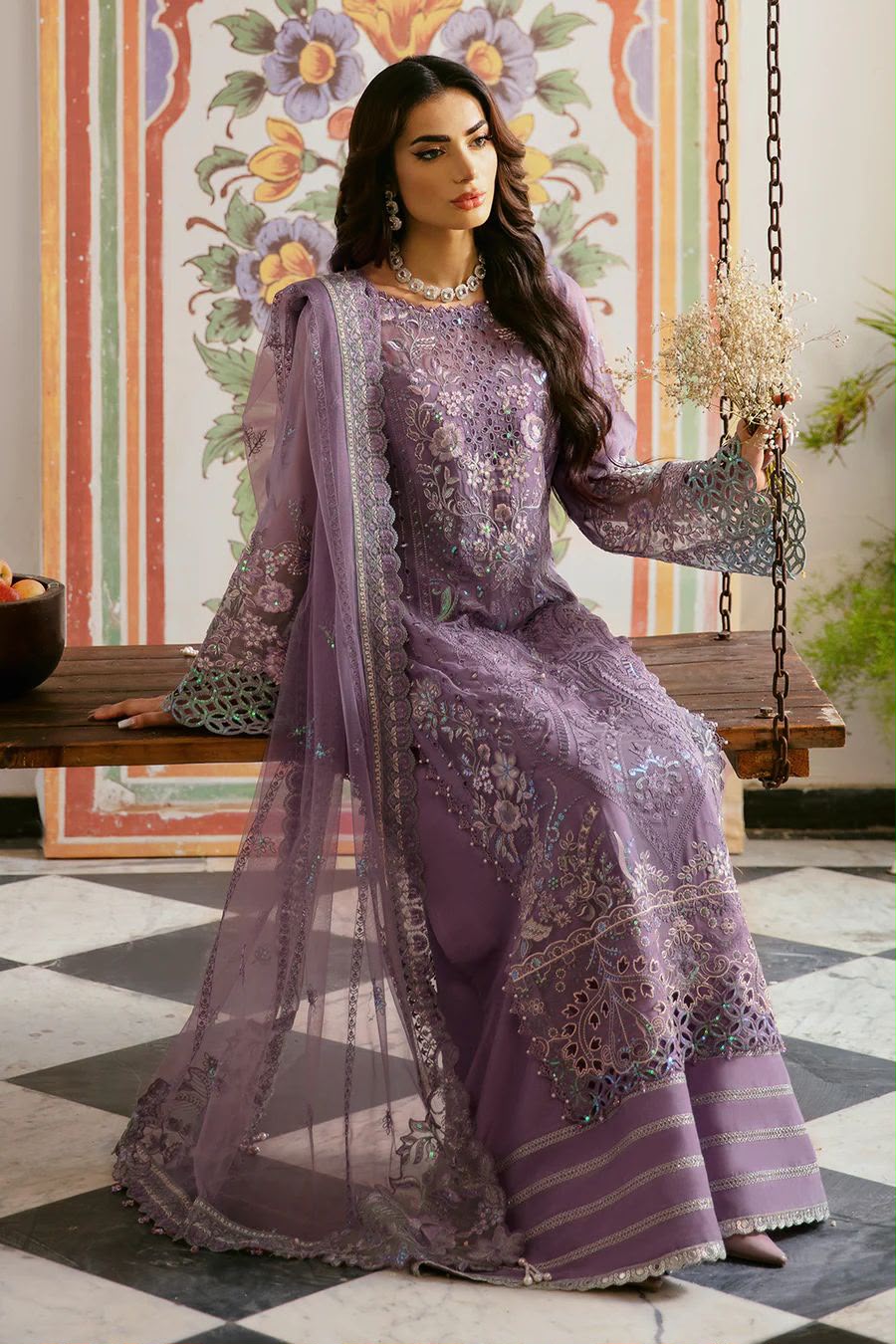 Heavy Embroidered Chiffon 3 Piece Unstitched Dress - Party Wear