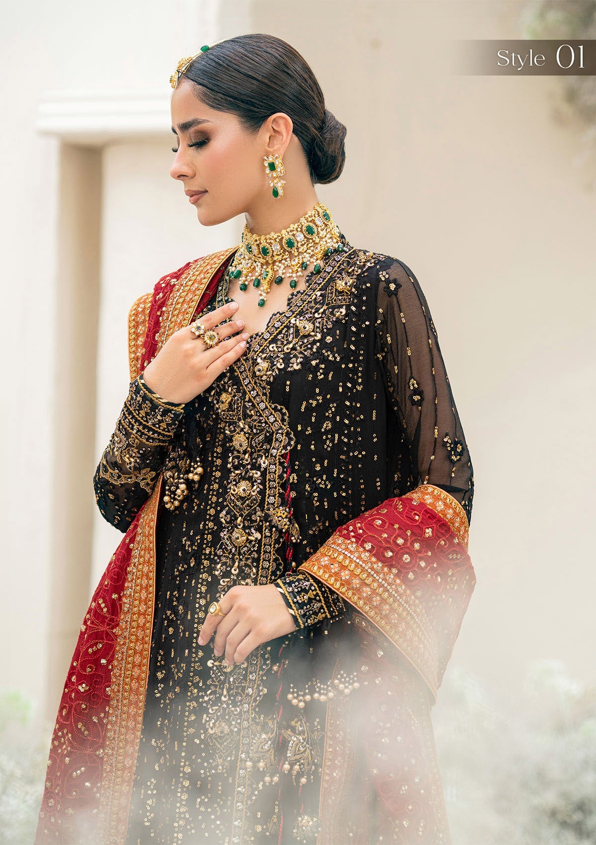 Black Wedding Festive Unstitched Emb Chiffon 3Piece Unstitched