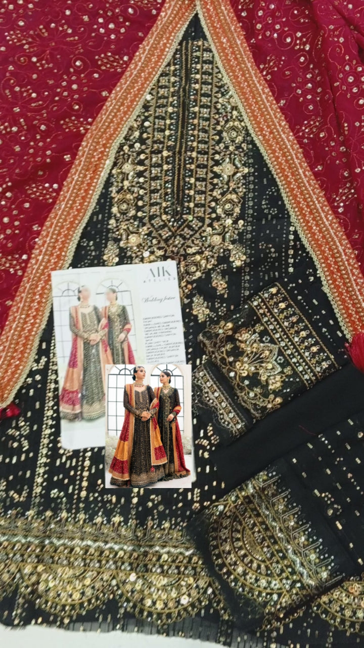 Black Wedding Festive Unstitched Emb Chiffon 3Piece Unstitched