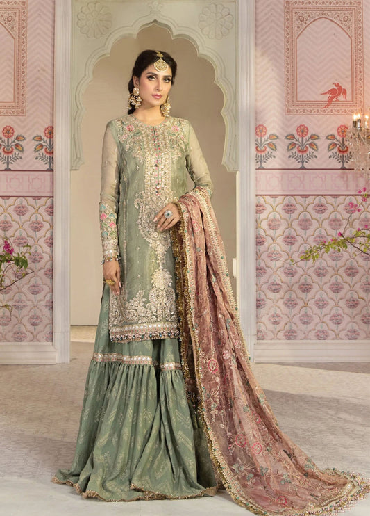 Pistachio Green Heavy Embroidered Unstitched 3 Piece Lehenga - Party Wear