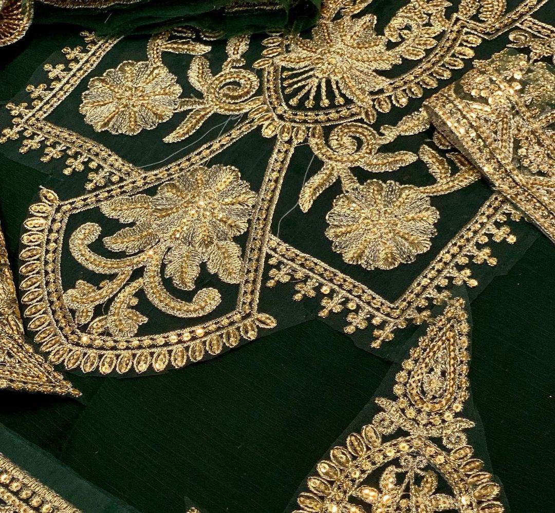 Bottle Green Embroidered Unstitched 3 Piece Chiffon Suit - Party Wear