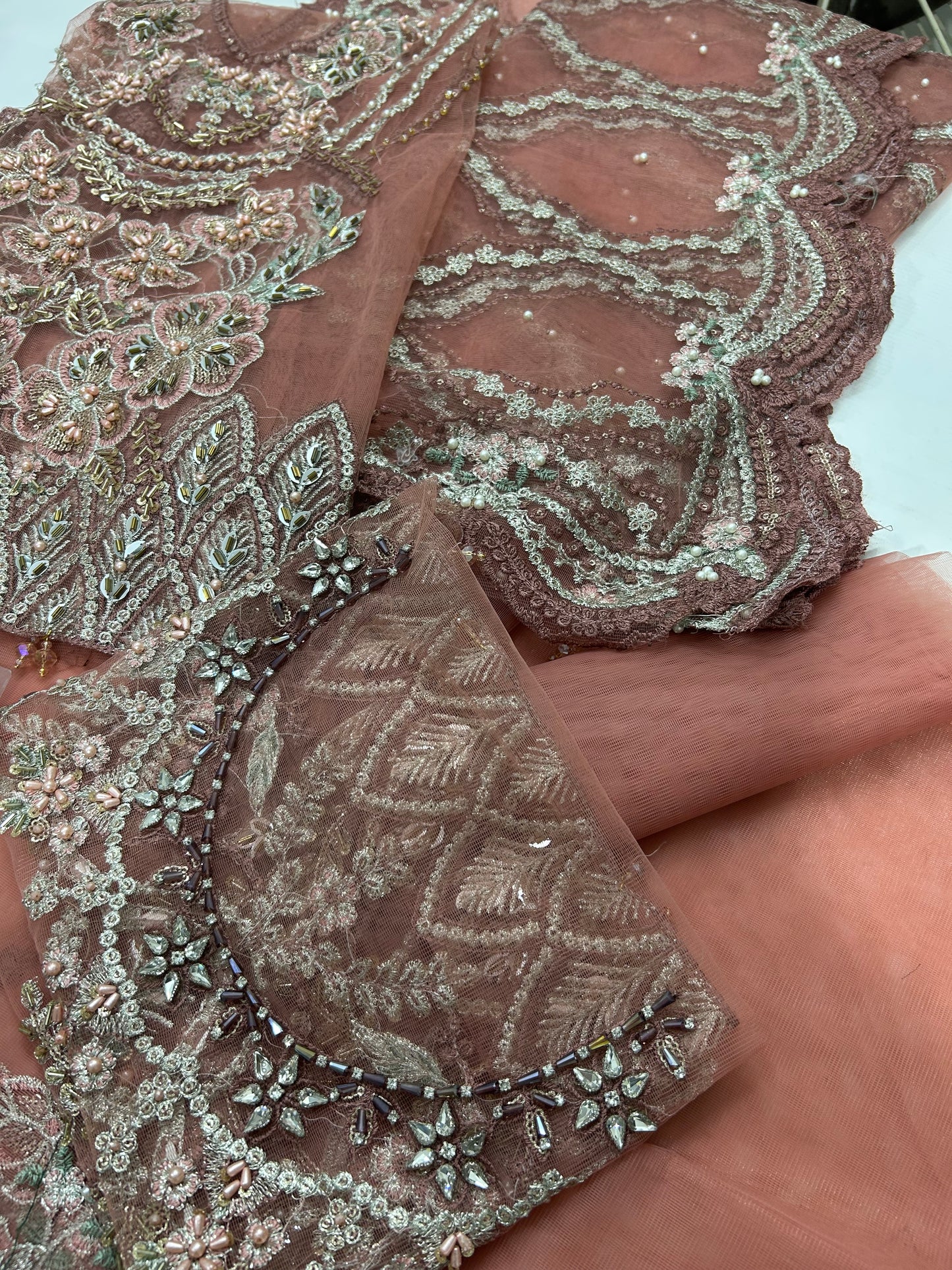 Luxury Net Embroidered Unstitched Saree Dusty Rose -Party Wear