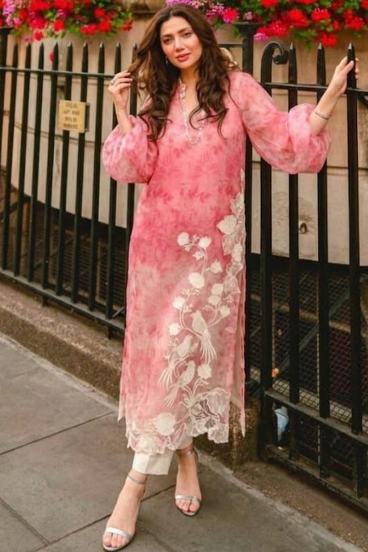 Pink Embroidered Lava Silk Digtal Printed Unstitched 3 Piece Dress
