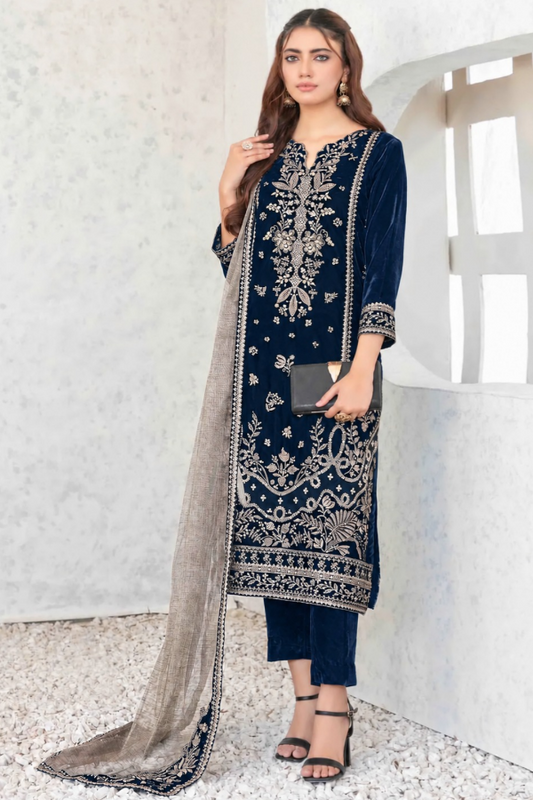 Zink Luxury Velvet Suit 3 Piece Unstitched - TWK
