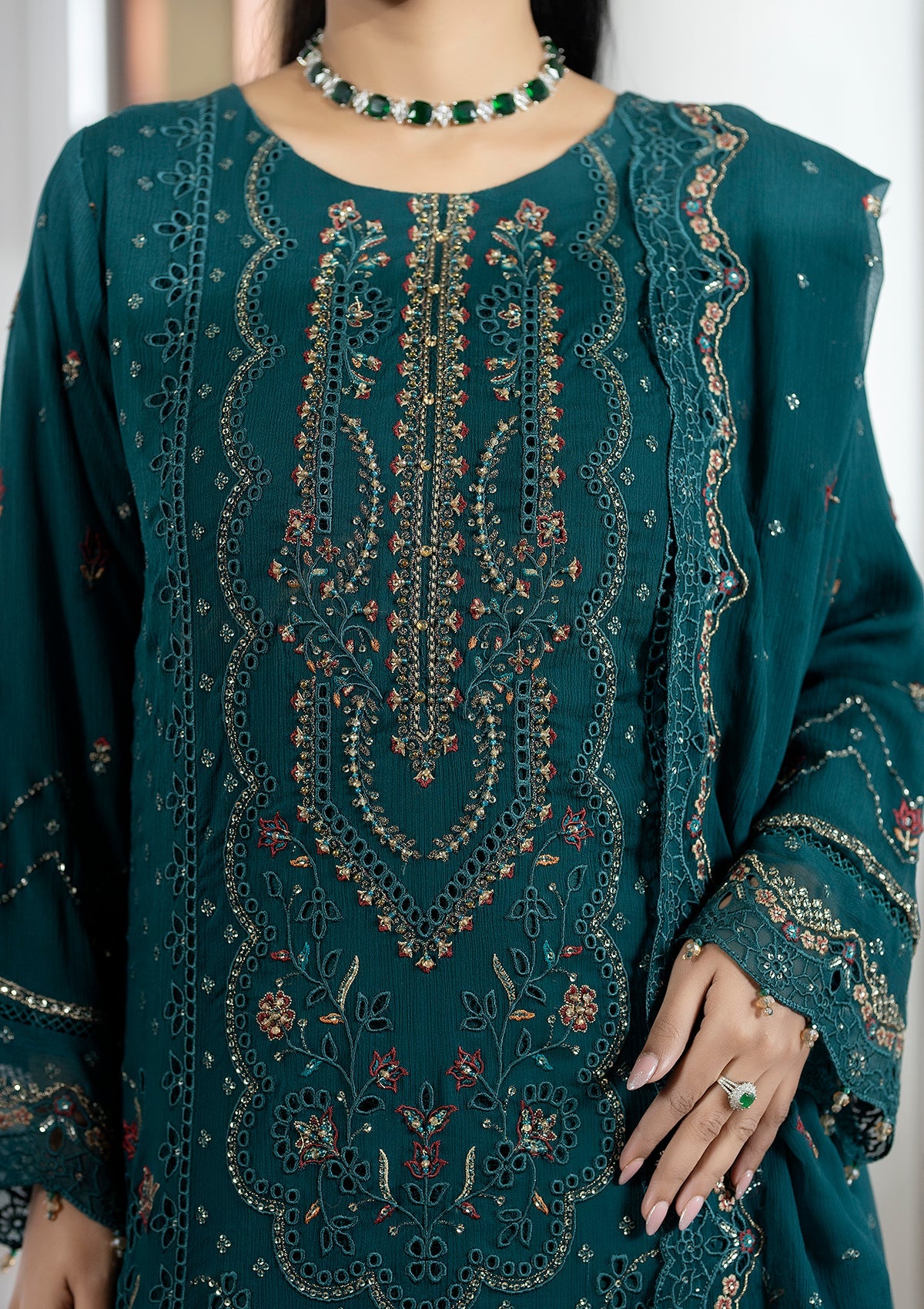Zink Chiffon Embroidered 3 Piece Unstitched Suit - Party Wear