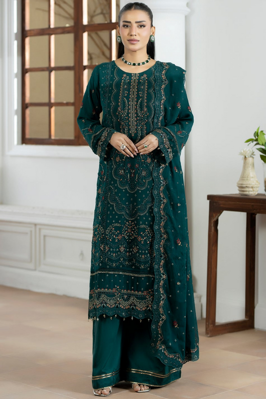 Zink Chiffon Embroidered 3 Piece Unstitched Suit - Party Wear