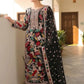 Black Embroided Chiffon 3 Piece Unstitched Dress-Party Wear
