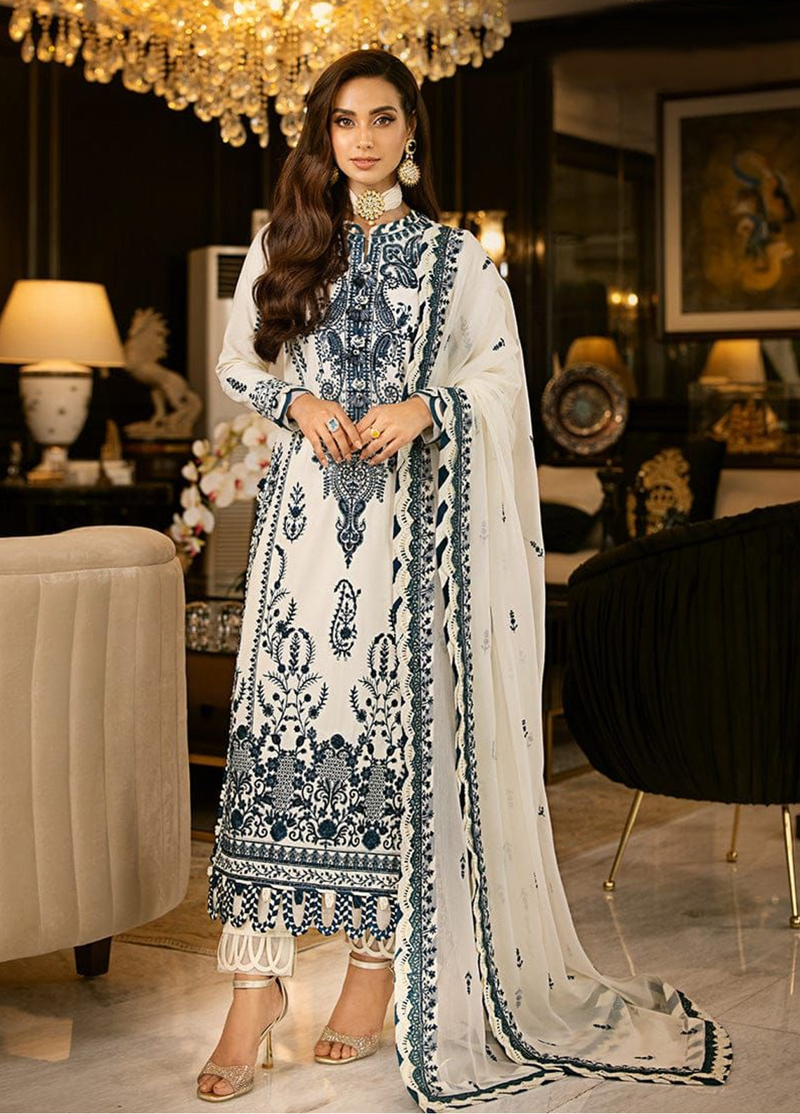 Chiffon Embroidered 3 Piece Unstitched Suit AJRNC-D01- 23-Party Wear