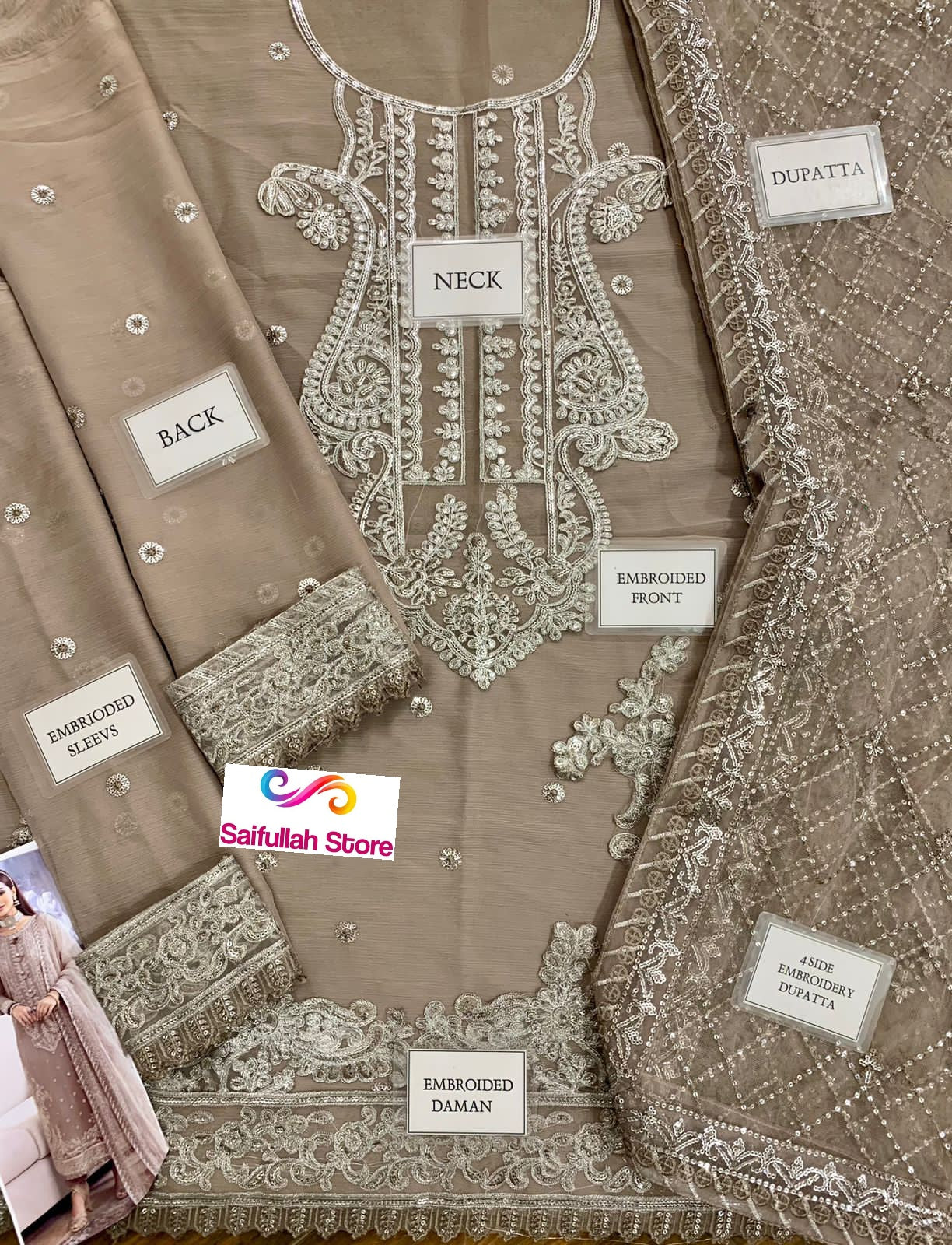 Chiffon Embroidered 3 Piece Unstitched Suit AJJMC-D20-23 -Party Wear