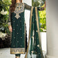 Heavy Embroidered Green Chiffon Wedding Dress - Party Wear