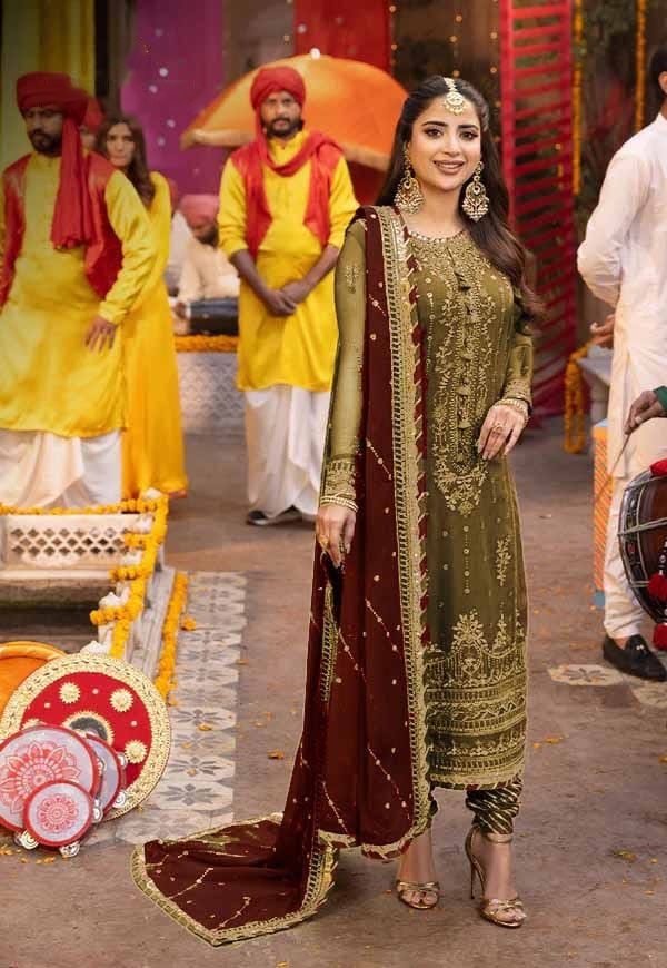 Embroidered Chiffon 3 Piece Unstitched Suit AJ-24-Party Wear