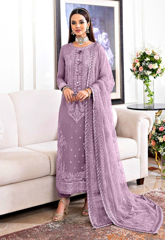 Chiffon Embroidered 3 Piece Unstitched Suit - Party Wear
