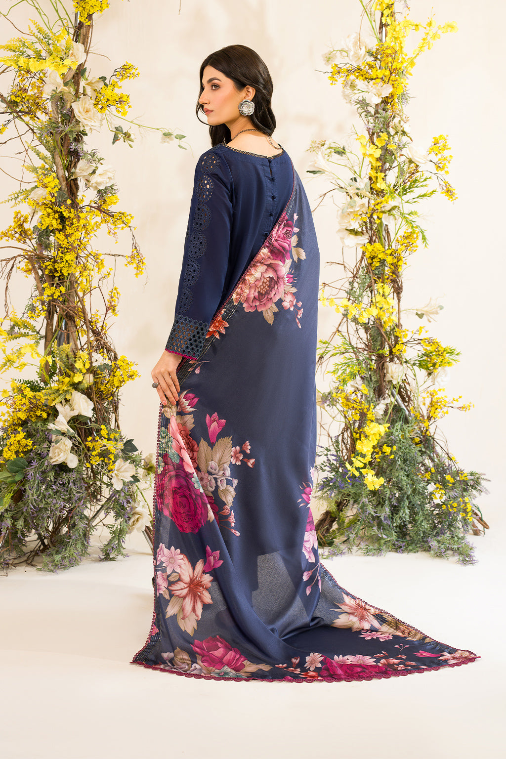 Chicken Kari Embroidered Lawn Dress 3 piece Unstitched Dress with Silk Dupatta- IZ Blue - Summer Collection