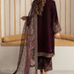 Mehroon Velvet Unstitched  Embroidered Dress- Party Wear