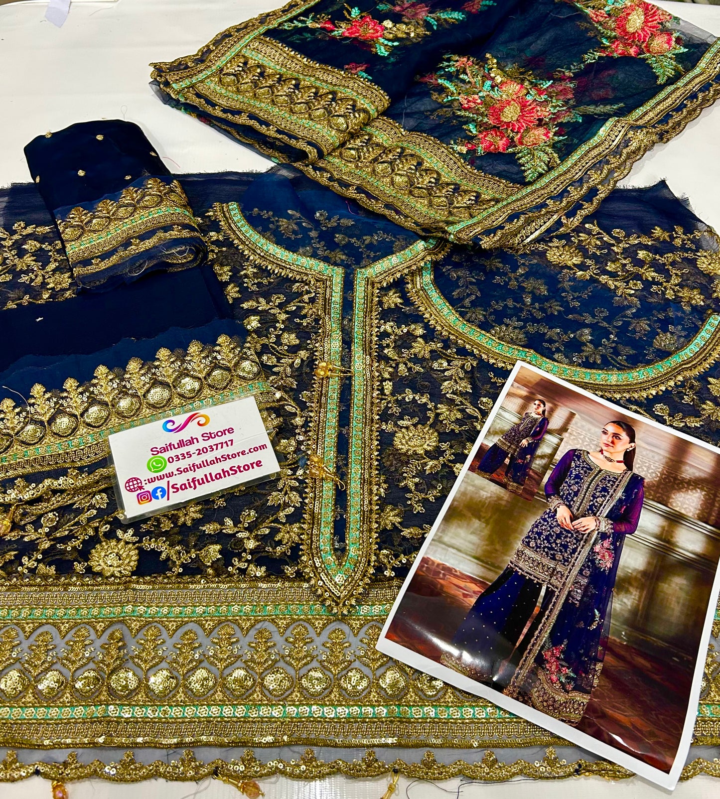 Blue Chiffon 3 Piece Unstitched Dress - CHZ