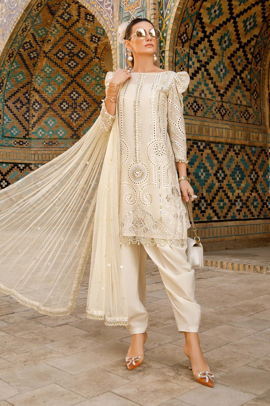 Chicken Kari Embroidered Lawn 3 Piece Unstitched Suit MBL-D-2308-A-23 - Summer Collection