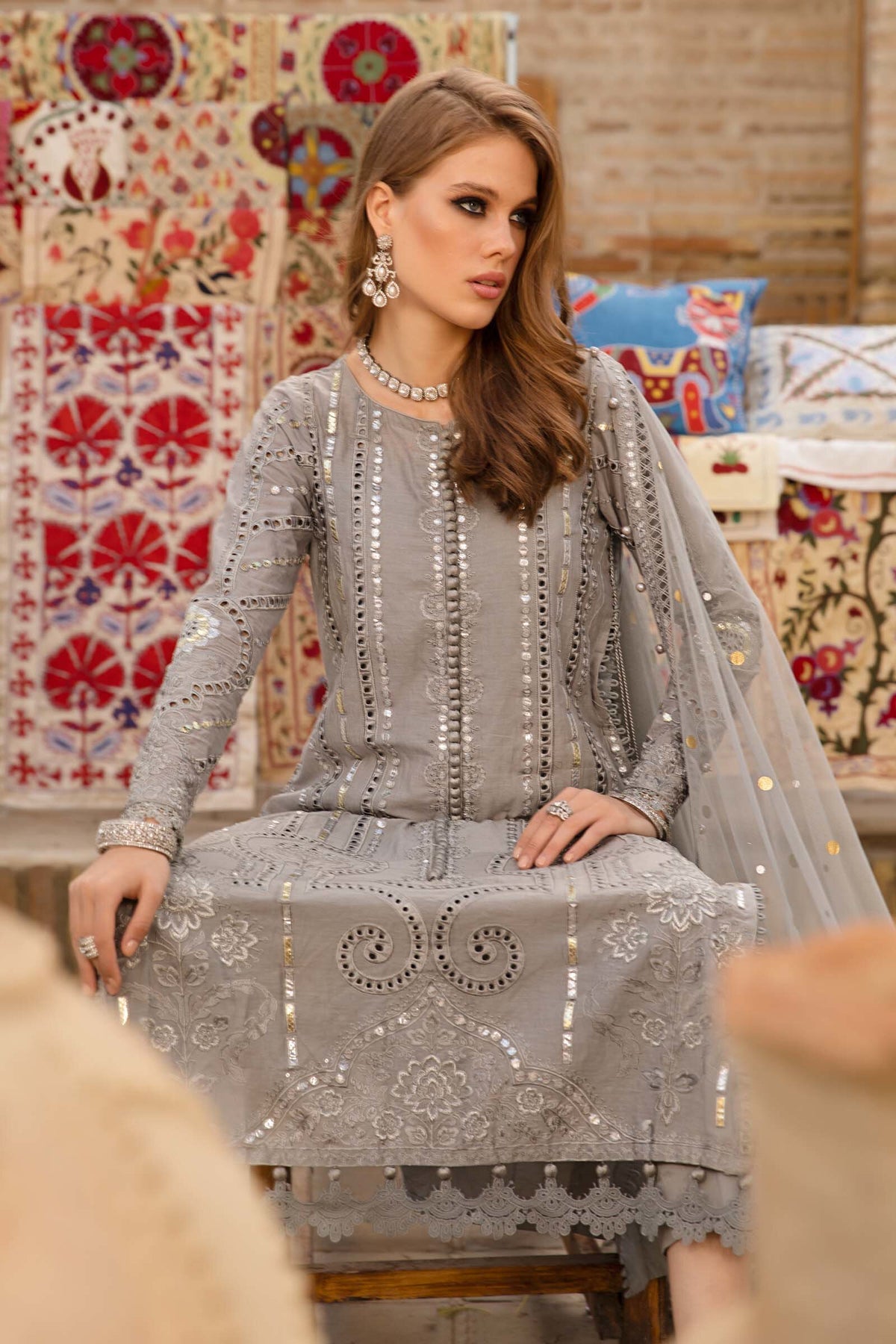 Grey Chicken Kari Embroidered Lawn 3 Piece Unstitched Suit MBL-D-2308-B-23 - Summer Collection